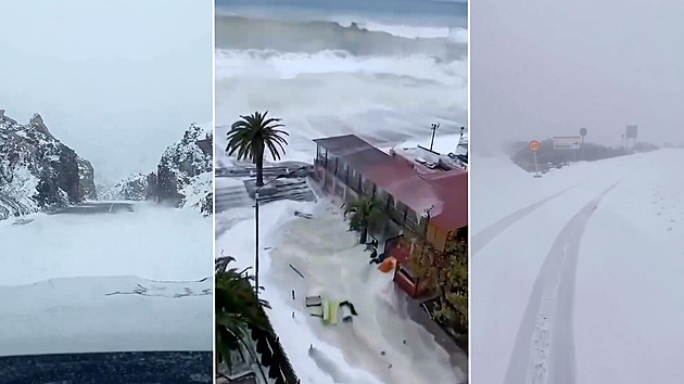 Tenerife zasypal sníh a řádí tam vítr. Úřady varují před narušením letecké dopravy